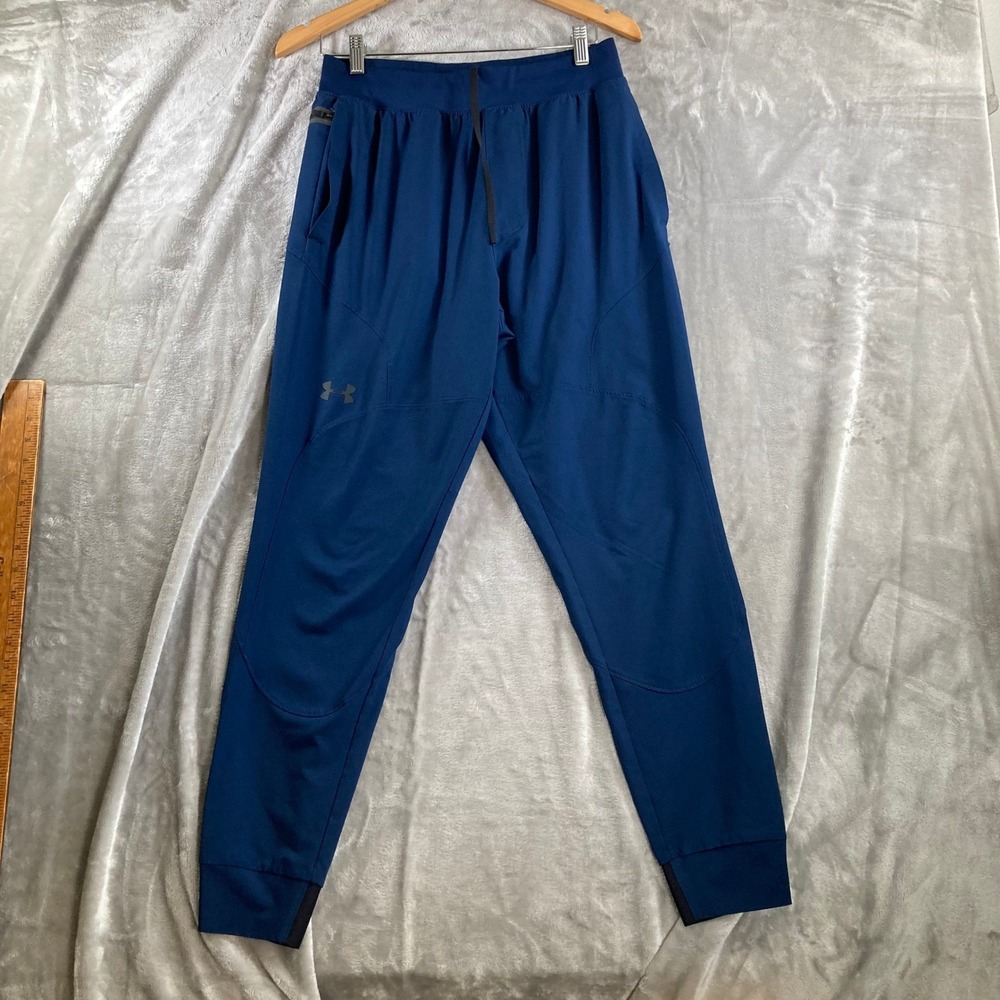 Under Armour Womens M Navy Blue Joggers Tapered Athletic Pants Zipper Pockets L
